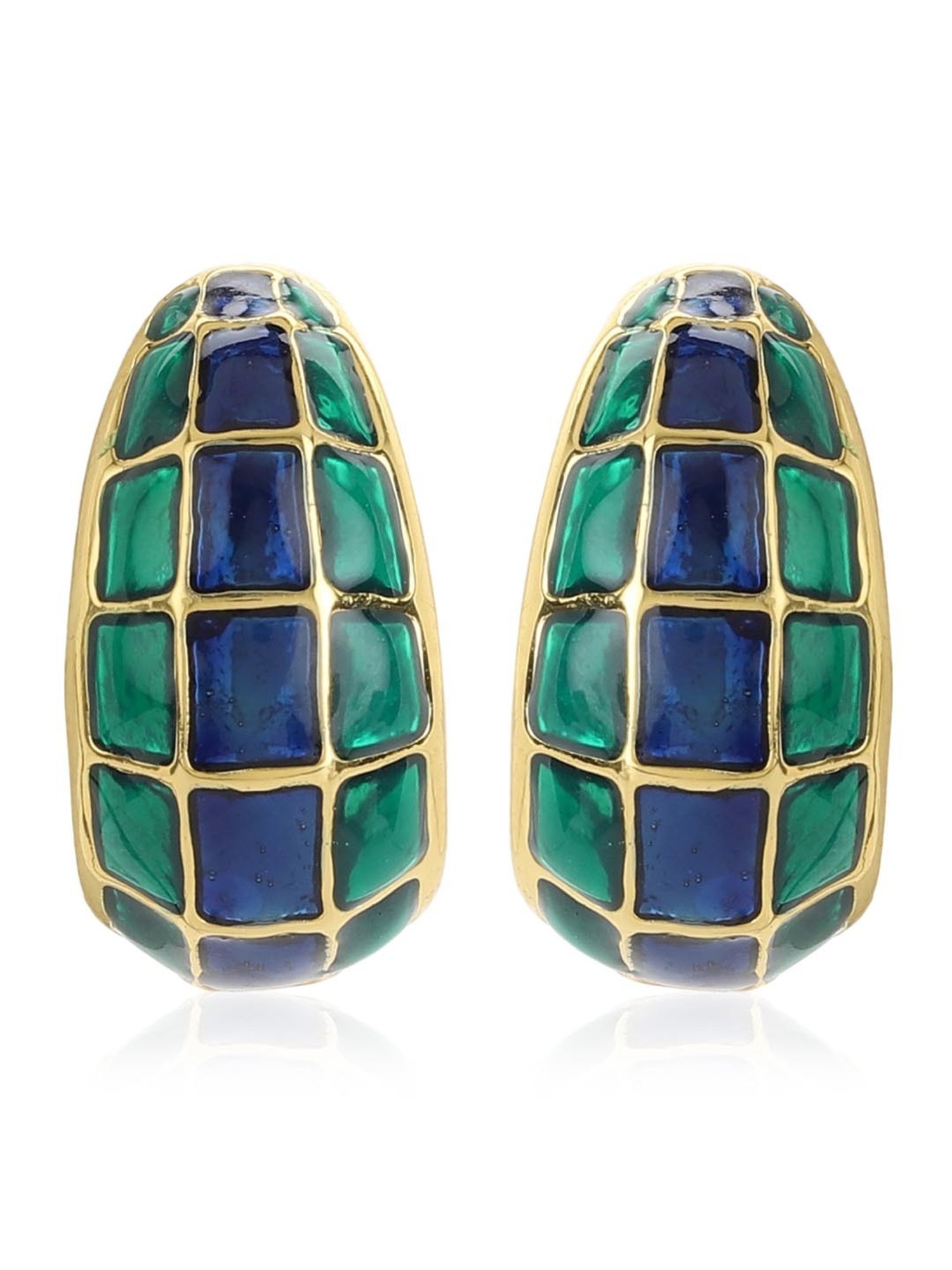 Estele Gold-Plated Hoop Earrings with Blue & Green Enamel for Women