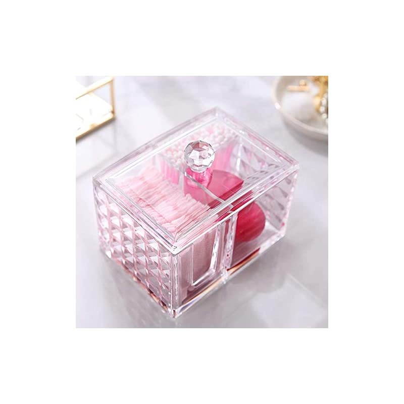 Qtip Cotton Pad Holder Dispenser Cotton Ball and Swab Storage with Lid Clear Acrylic Cotton Round Organizer, 4 Sections