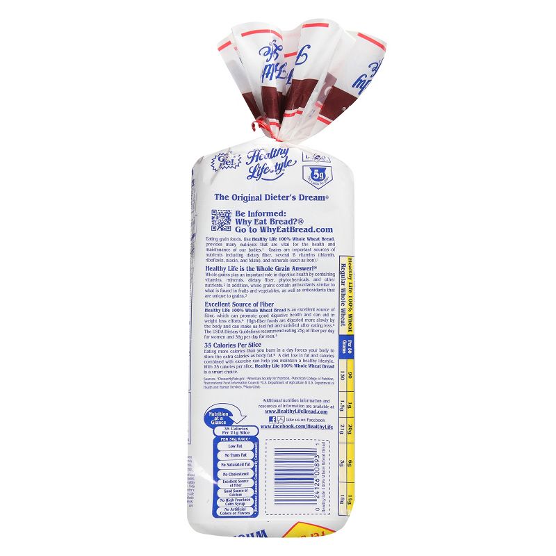 Healthy Life 100% Whole Wheat High Fiber Wheat Bread -16oz