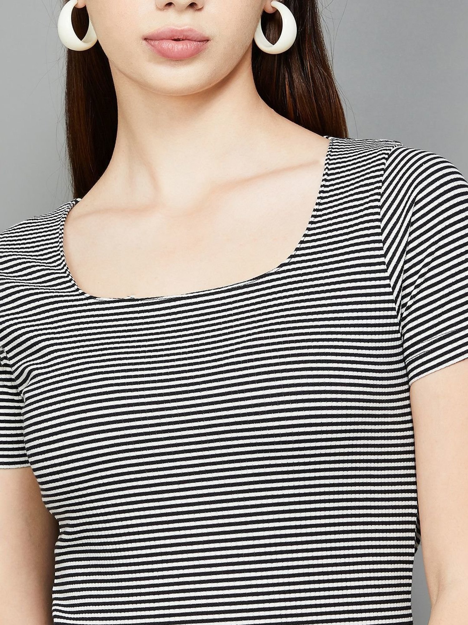 Ginger by Lifestyle White & Black Cotton Striped Top