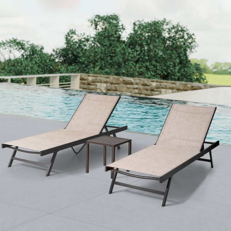 3pc Outdoor Aluminum Adjustable Lounge Chairs & Table - Beige - Crestlive Products