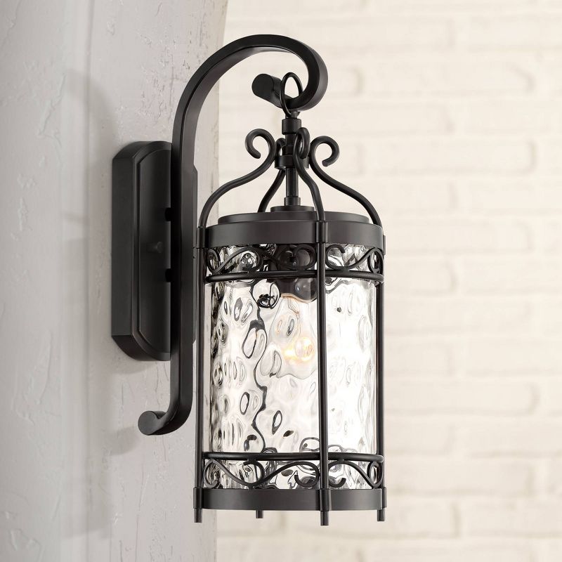 John Timberland European Outdoor Wall Light Fixture Matte Black 19" Clear Hammered Glass for Exterior House Porch Patio Deck
