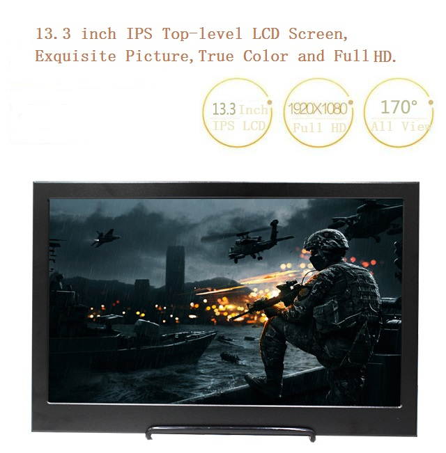 13.3 inch IPS 1920x1080 Full HD Portable Ultrathin 1080p LCD Monitor with HDMI / 3.5mm Audio / Micro USB Ports, DC / Micro 5V 2A Power Supply, 13.3" 1080P Portable Display for PS4 XBOX Switch.