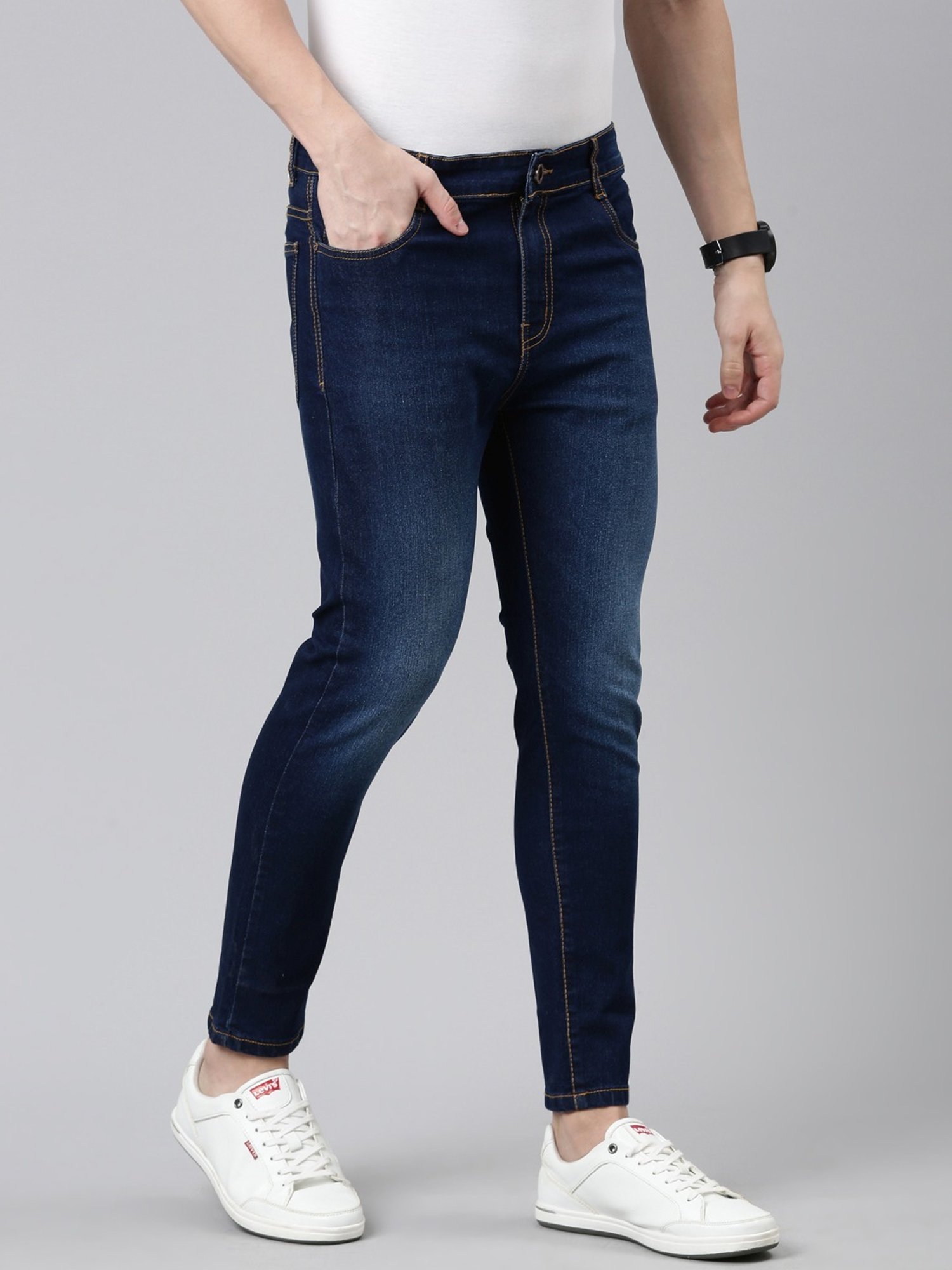 CINOCCI Blue Cotton Slim Fit Jeans