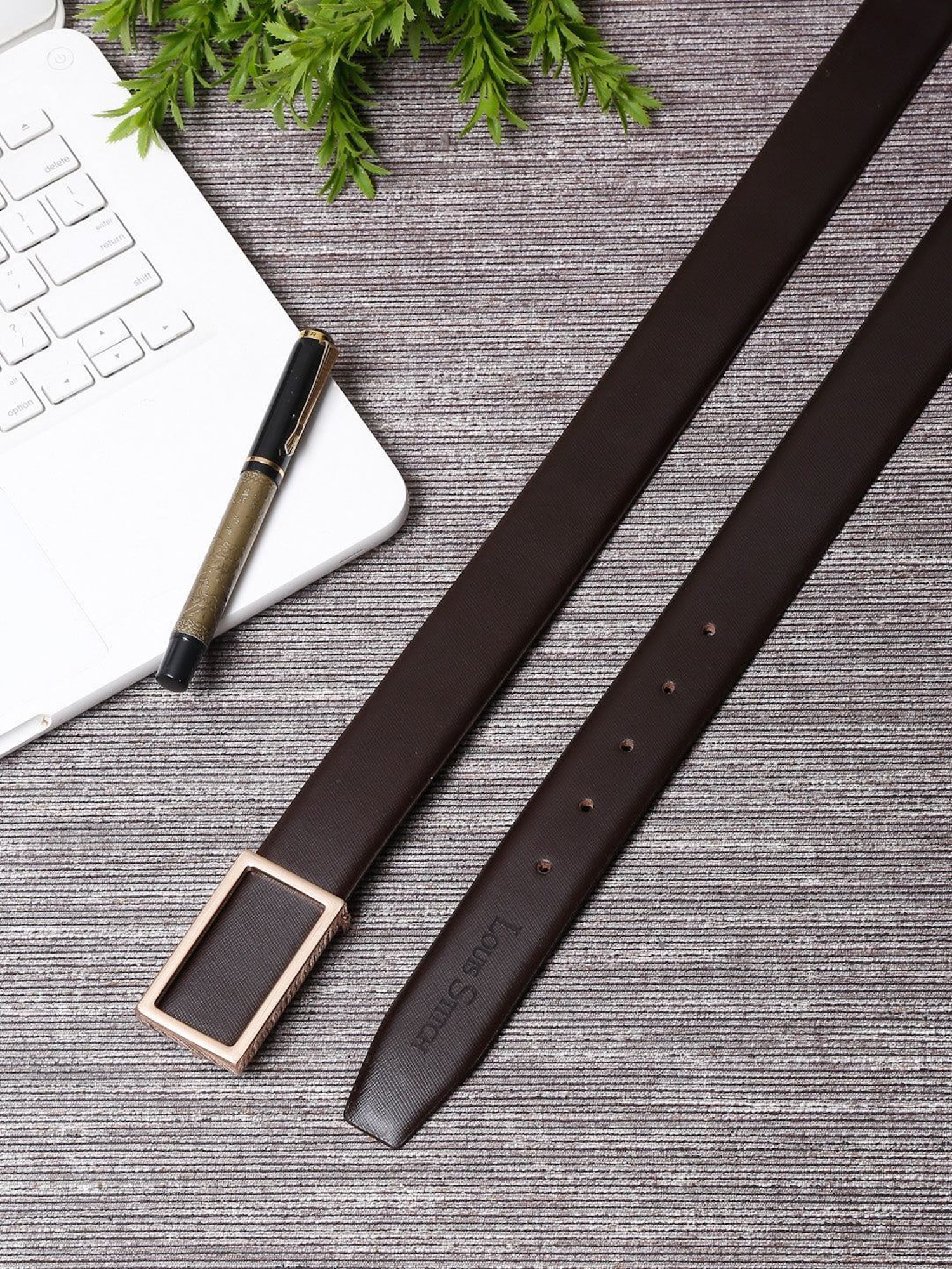 Louis Stitch Brown Textured Leather Formal Belt for Men