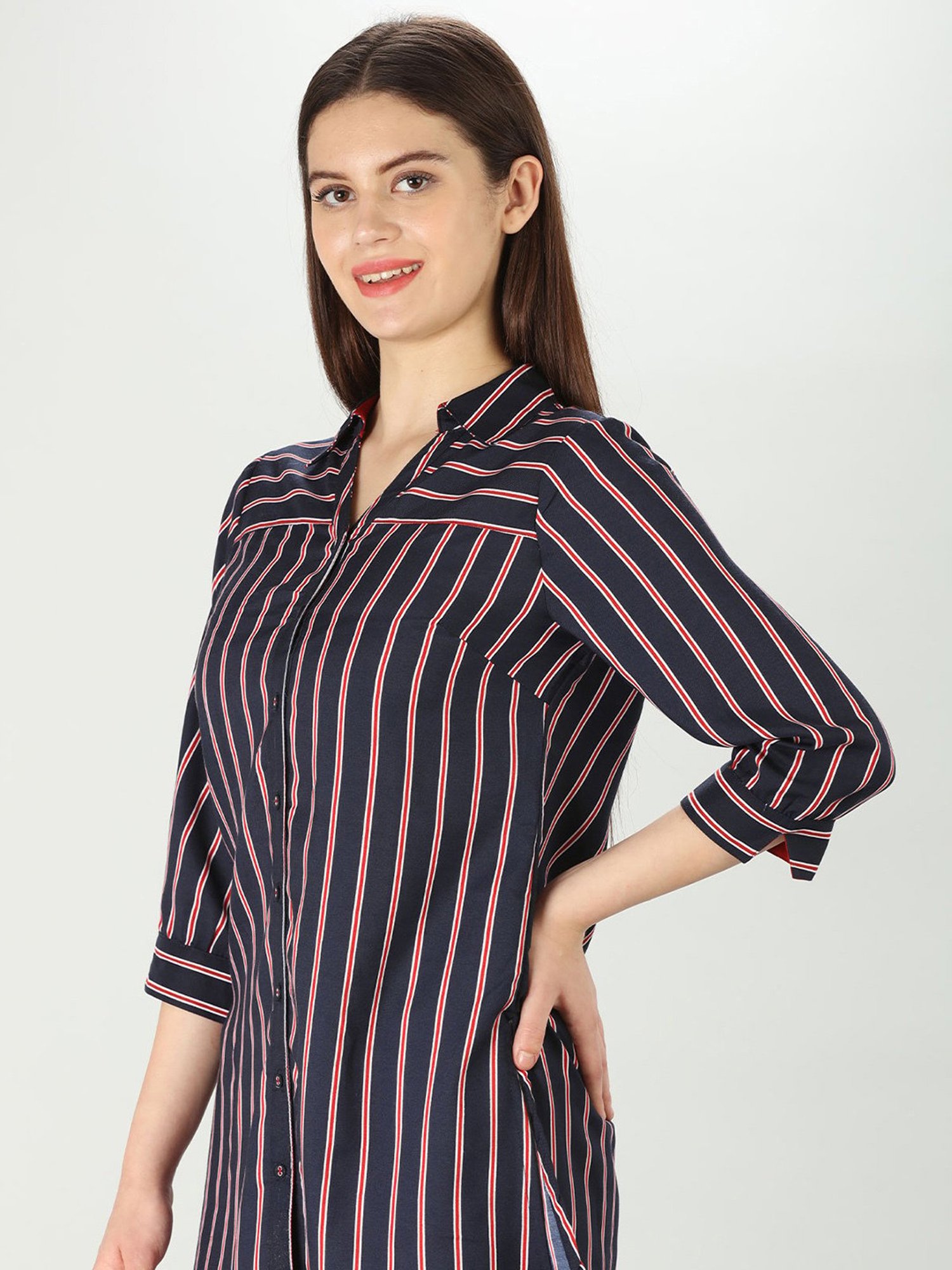 Mustard Navy Striped Shirt