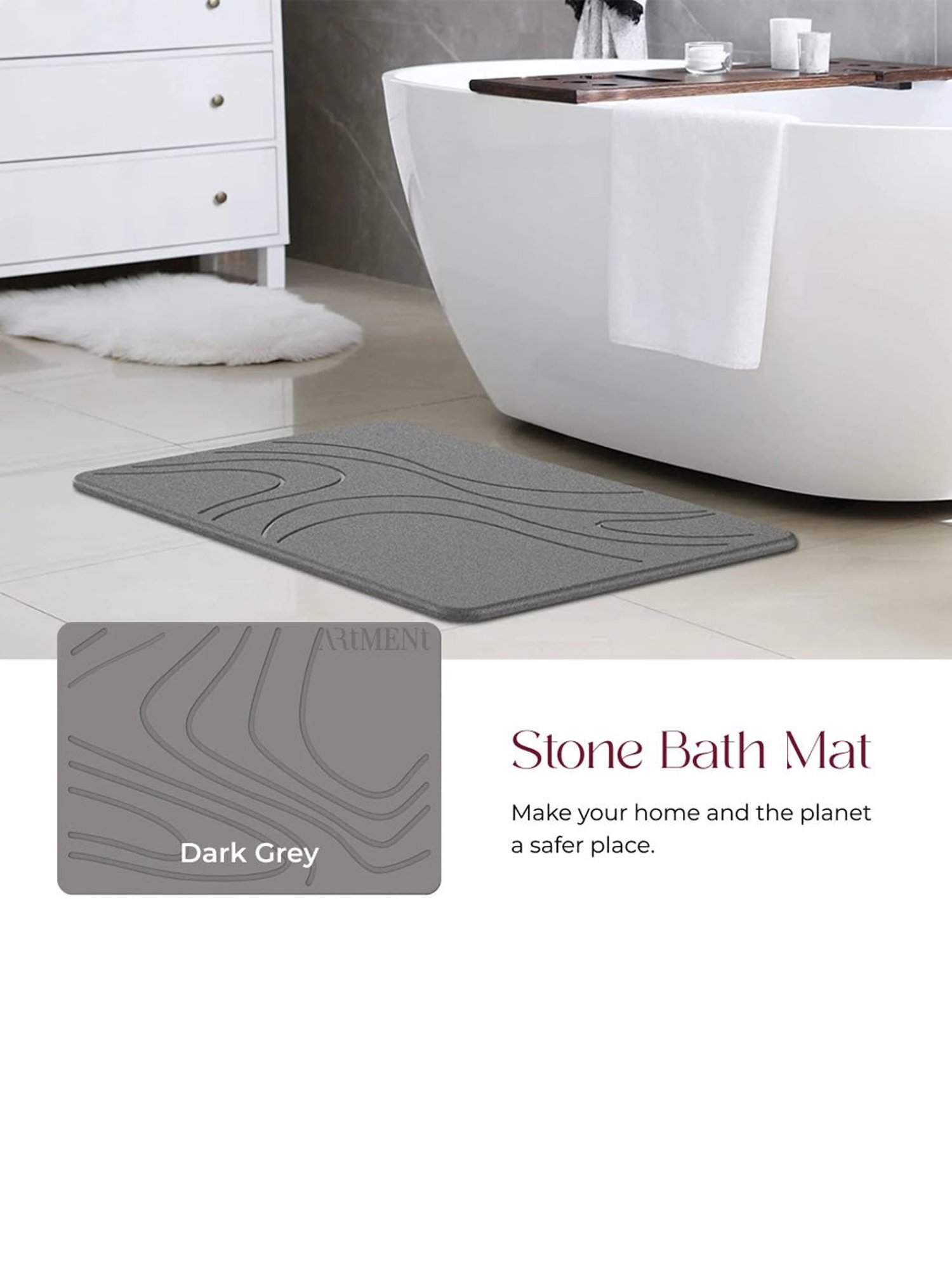 The Artment TerraDry Stone Bath Mat - Non-Slip Super Absorbent Diatomaceous Earth Stone Mat Large