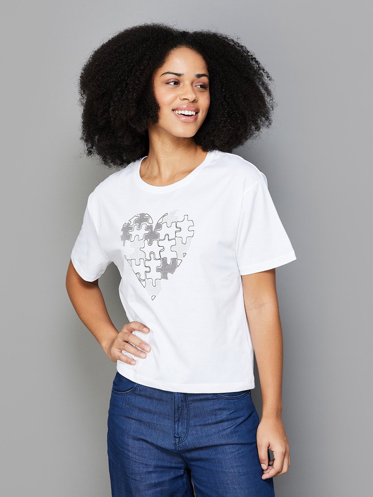 Fame Forever by Lifestyle White & Black Cotton Printed T-Shirt