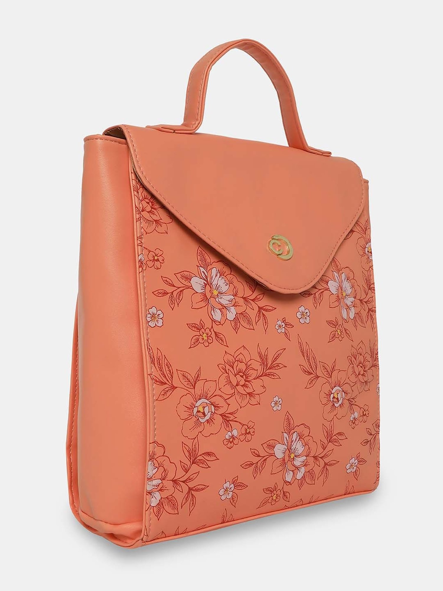 Caprese SNOW Orange Faux Leather Medium Backpack