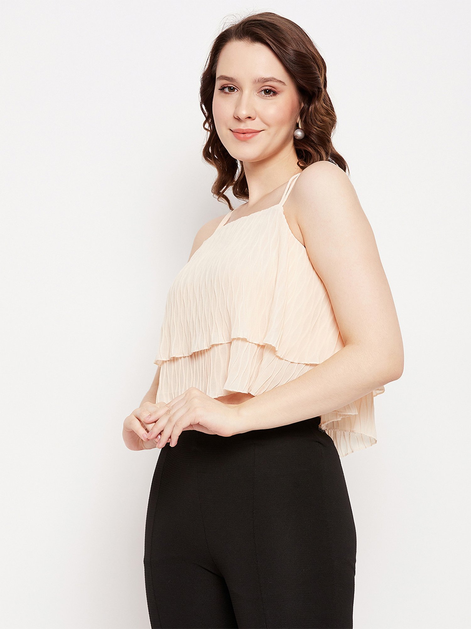 MADAME Beige Regular Fit Crop Top