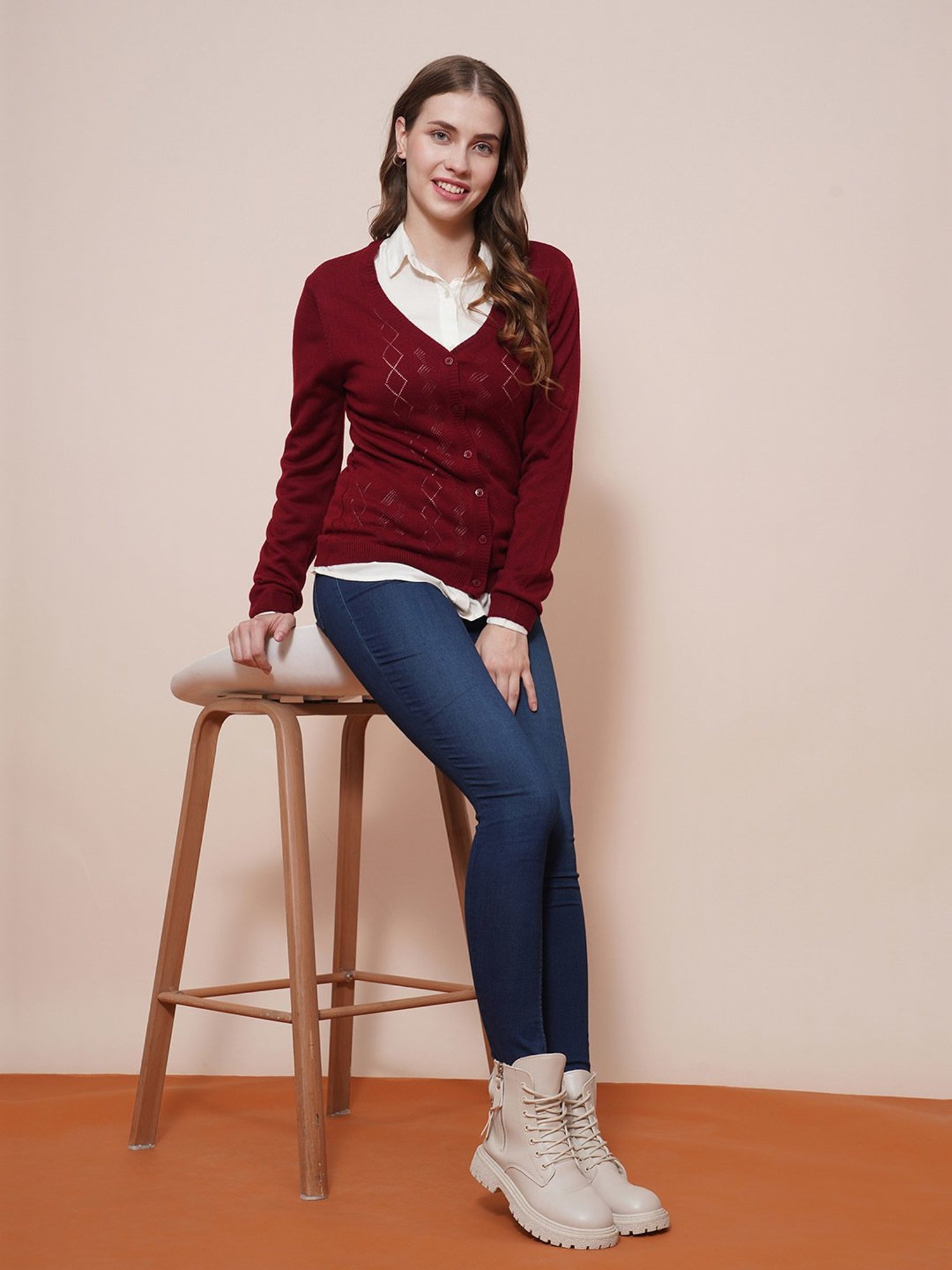 Globus Maroon Printed Sweater