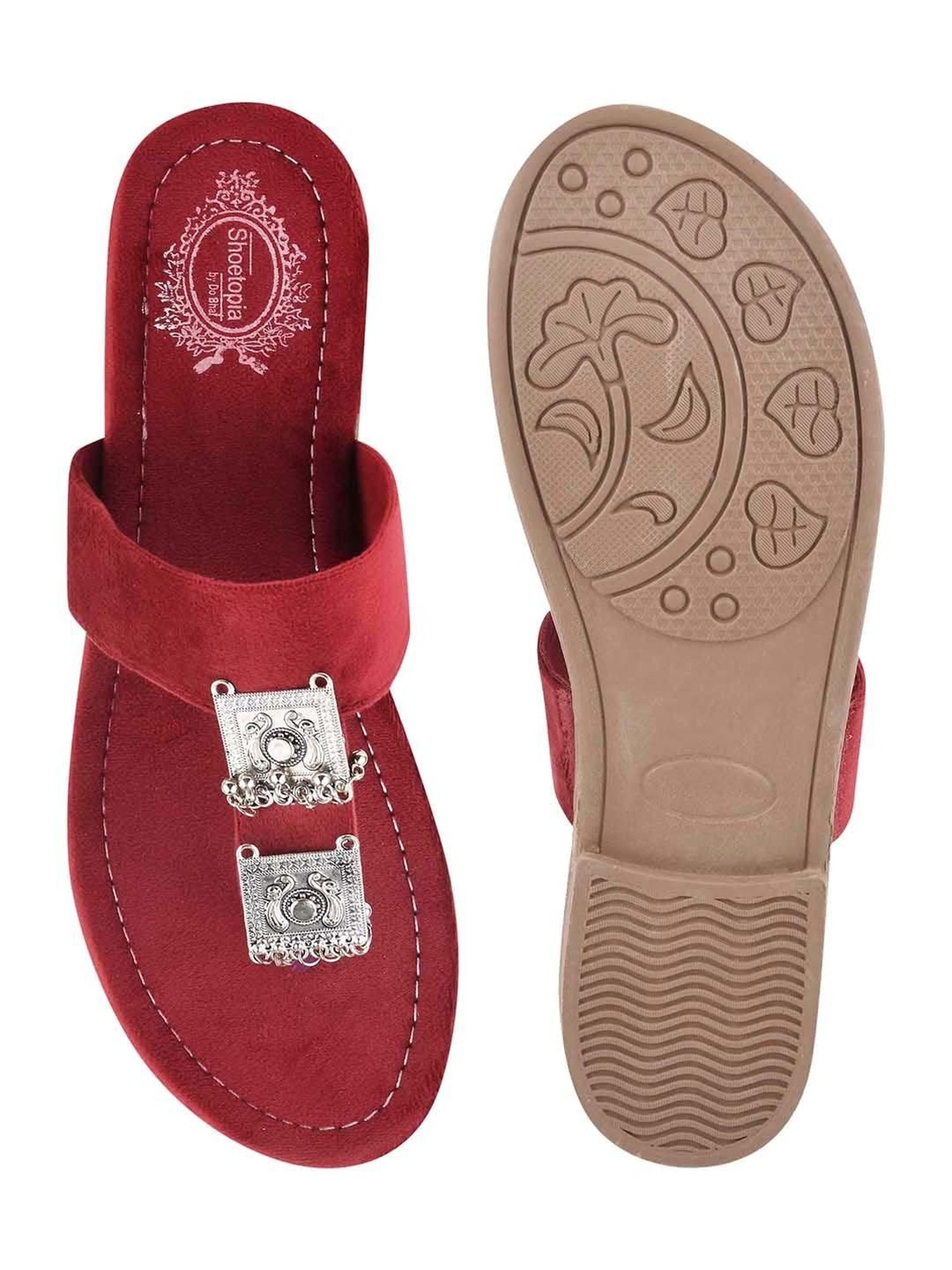 Shoetopia Kids Maroon T-Strap Sandals