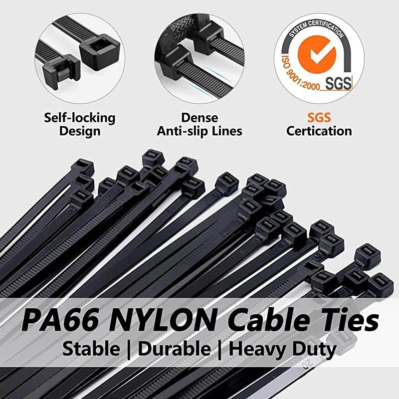 Cable Ties 8 Inch 100 Piece MultiPurpose Zip Ties Wire Ties Heavy Duty Wire Management for Organizing Home Office Garden and Data Centers