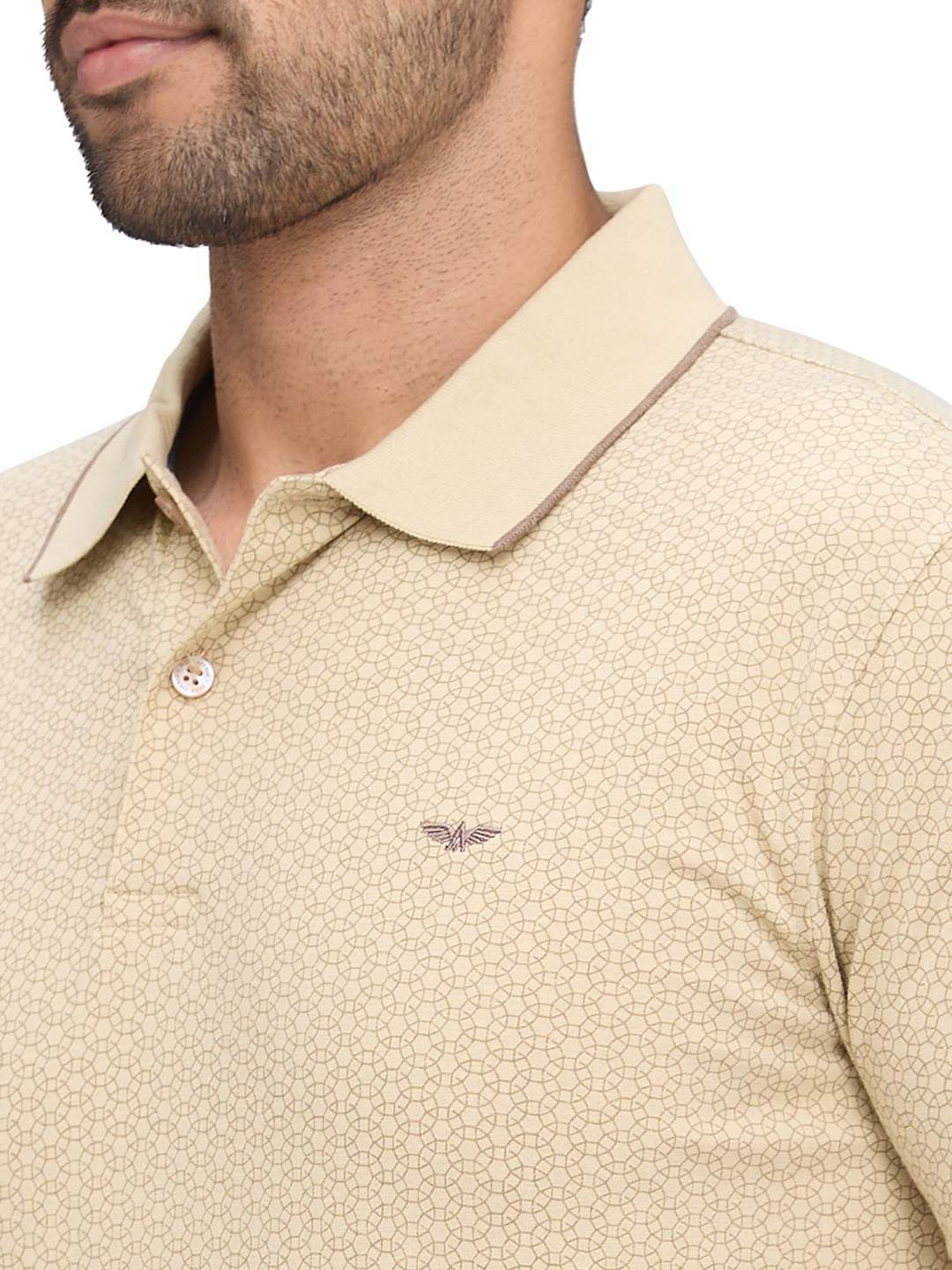 Park Avenue Beige Slim Fit Printed Polo T-Shirt