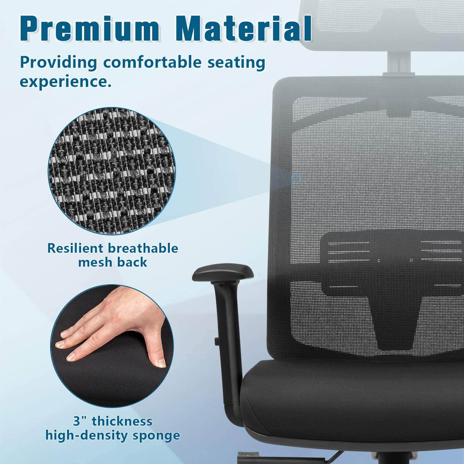 Furmax Ergonomic Office Chair High Back Desk Chair Mesh Computer Chair with Adjustable Headrest, Lumbar Support, Armrests and Clothes Hanger (Black)