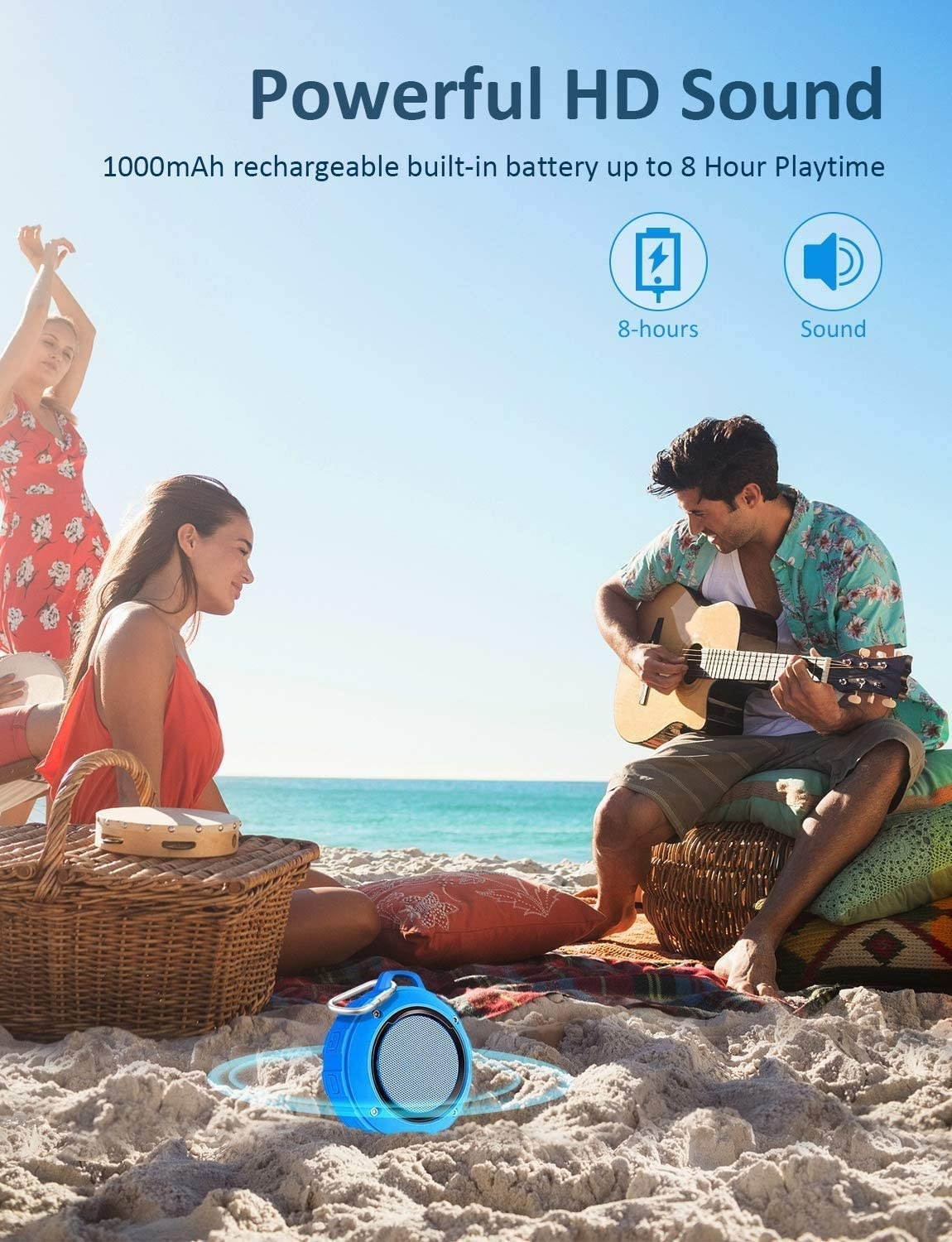 Outdoor Waterproof Bluetooth Speaker,Attoe Wireless Portable Mini Shower Travel Speaker with Subwoofer, Enhanced Bass, Built in Mic for Sports, Pool, Beach, Hiking, Camping (Blue)