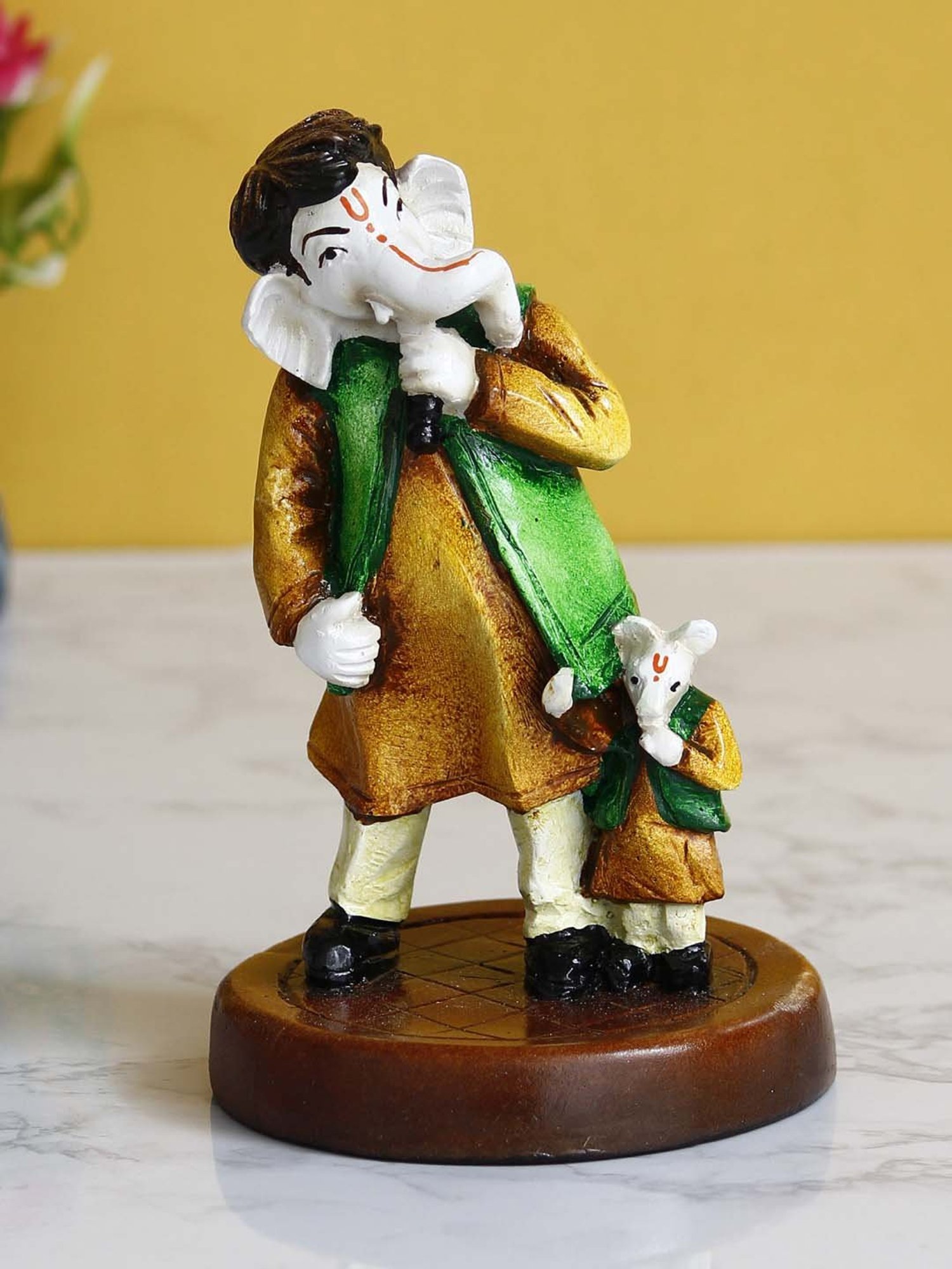 eCraftIndia Lord Ganesha Singing with Mushak Colorful Handcrafted Decorative Figurine