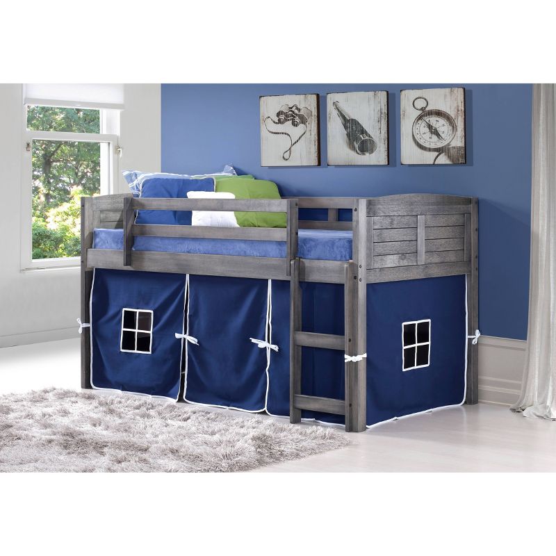 Louver Low Loft with Tent Kit Antique Gray/Blue - Donco Kids