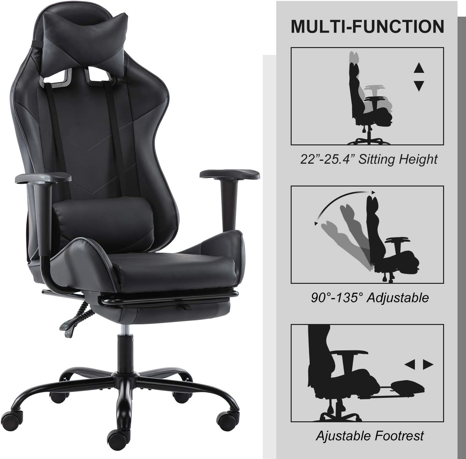 SMUGDESK Gaming Chair with Footrest Racing Style Recliner with Lumbar Support, Ergonomic Office Armchair for Computer PU Leather High Back Desk Chair Headrest Swivel Rocking Desk Chair, Blue