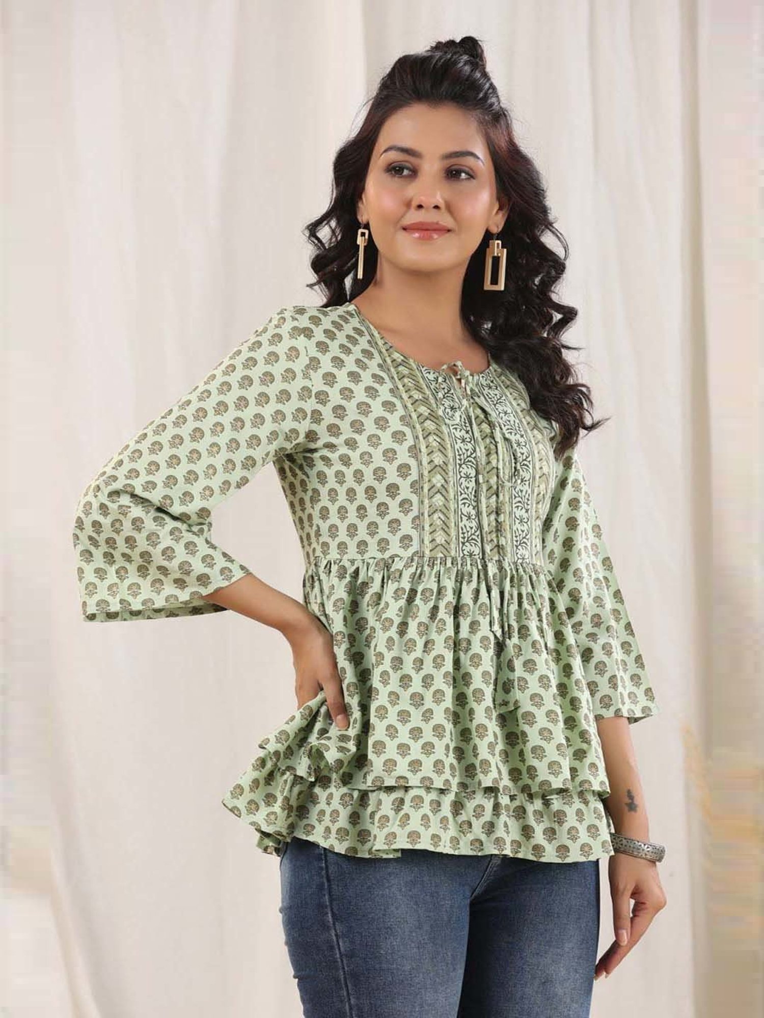 Rain and Rainbow Green Printed Tunic