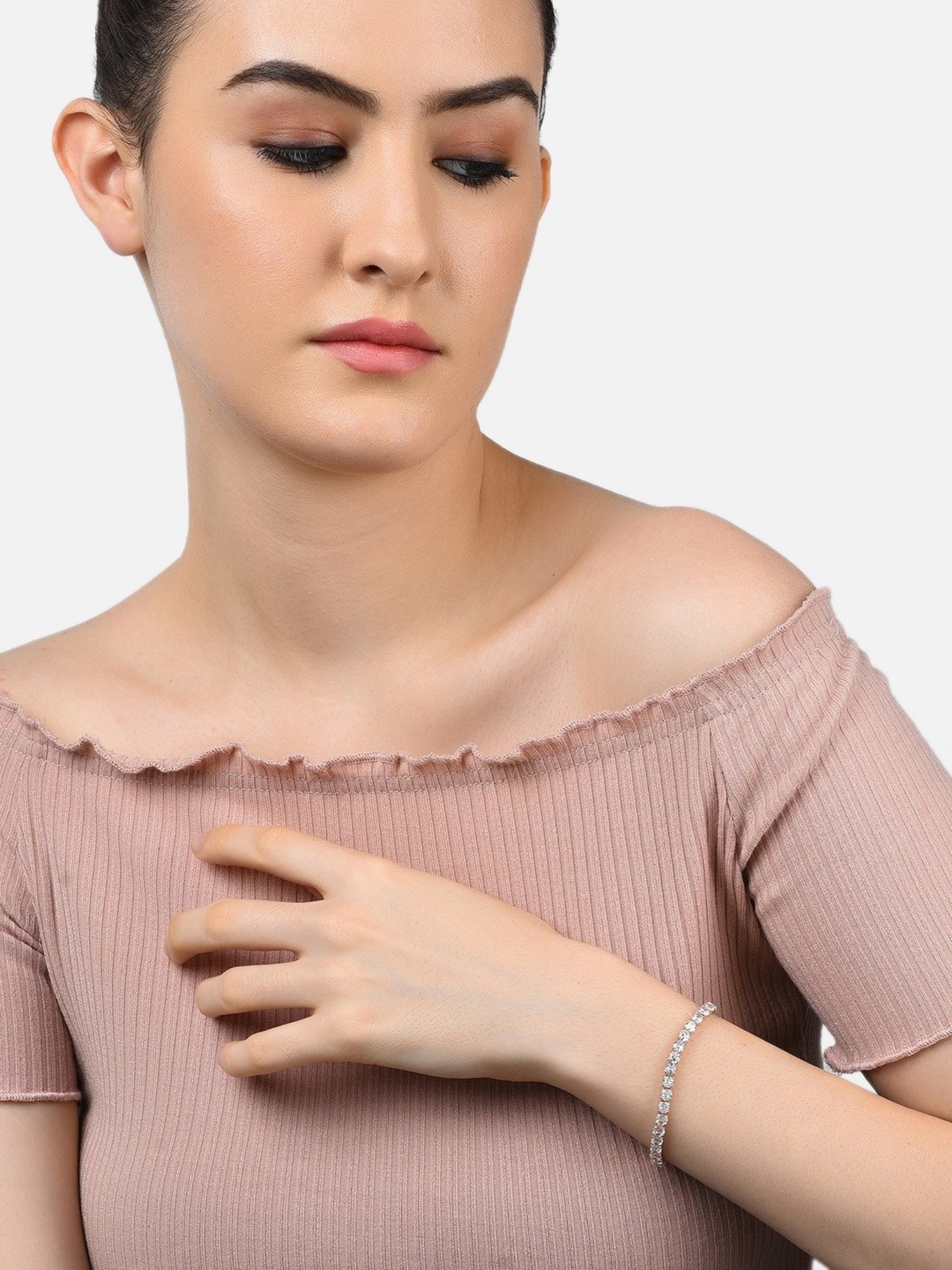 Zaveri Pearls Set of 2 Rose Gold Cubic Zirconia Contemporary Tennis Bracelets-ZPFK13430