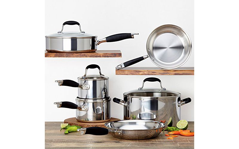 Anolon Advanced Triply Stainless Steel Cookware Pots and Pans Set, 10 Piece, Onyx