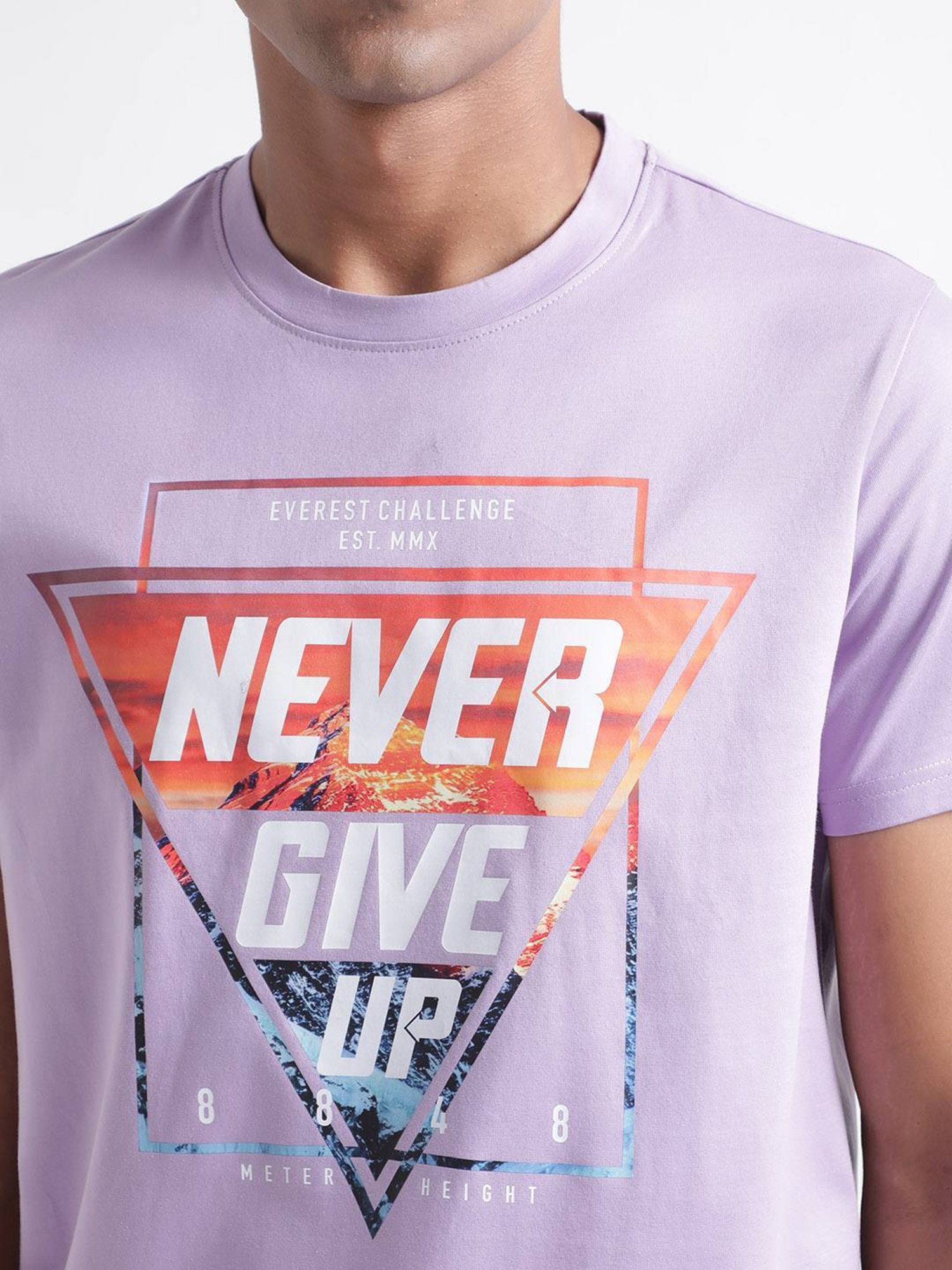 Iconic Lilac Cotton Regular Fit Printed T-Shirt