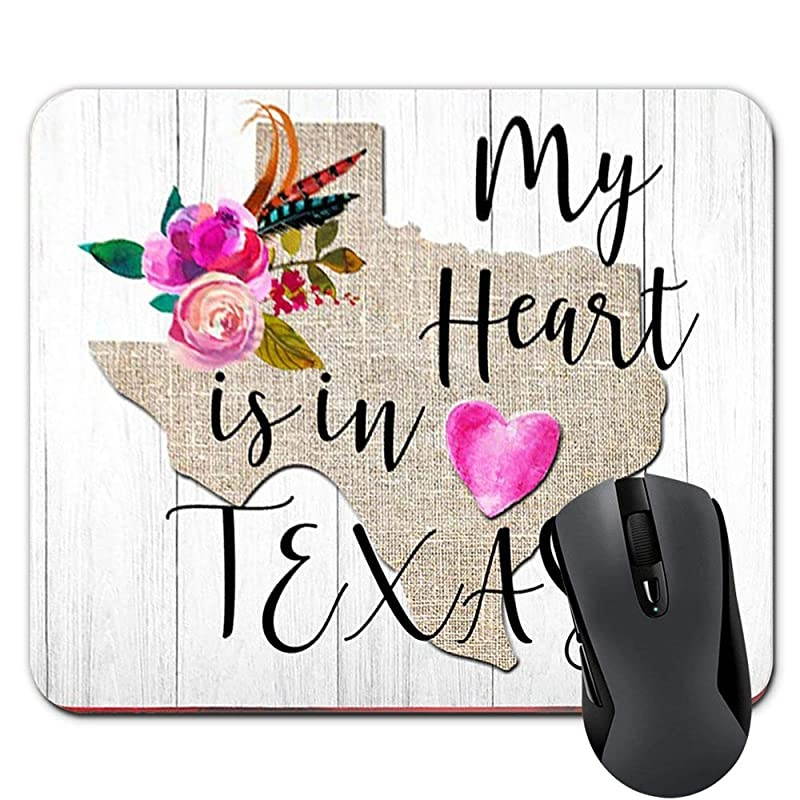 Heart is in Texas Mouse Pad Texas State Map Floral On Faux Wood Mousepad Office Desk Accessories Decor Supplies