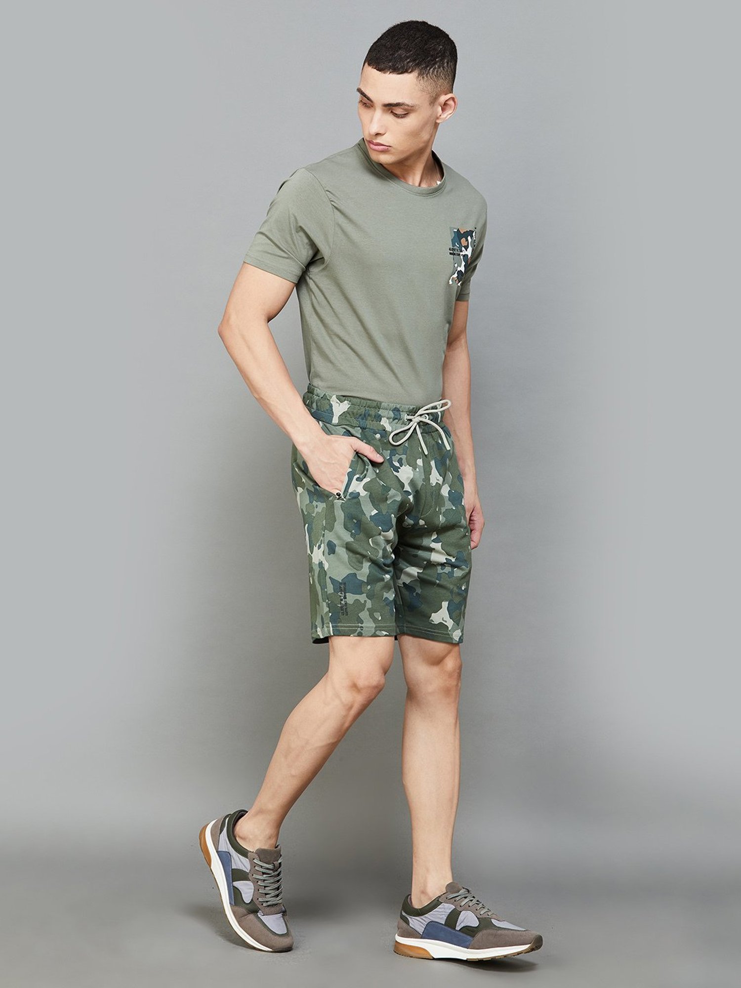 KAPPA Olive Regular Fit Camo Print Sports Shorts