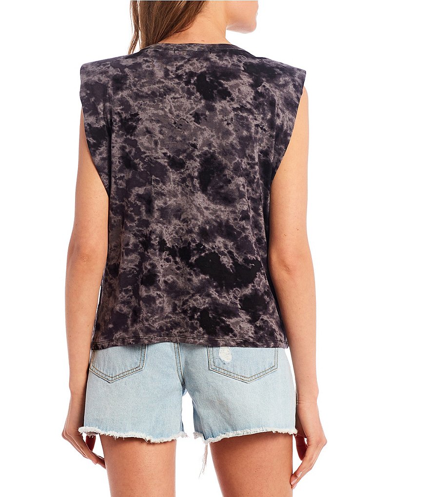 Honey & Sparkle Tie-Dye Shoulder-Pad Muscle Knit Top