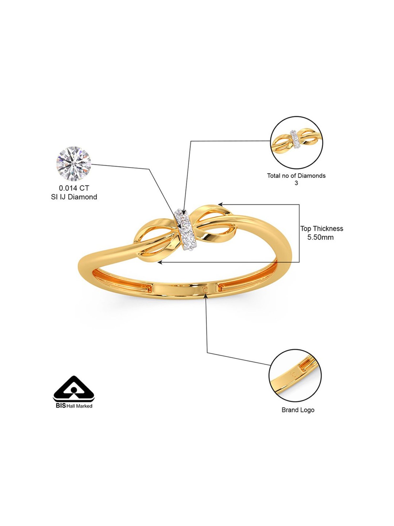 Candere by Kalyan Jewellers BIS Hallmark 14k Yellow Gold & Certified Diamond Ring