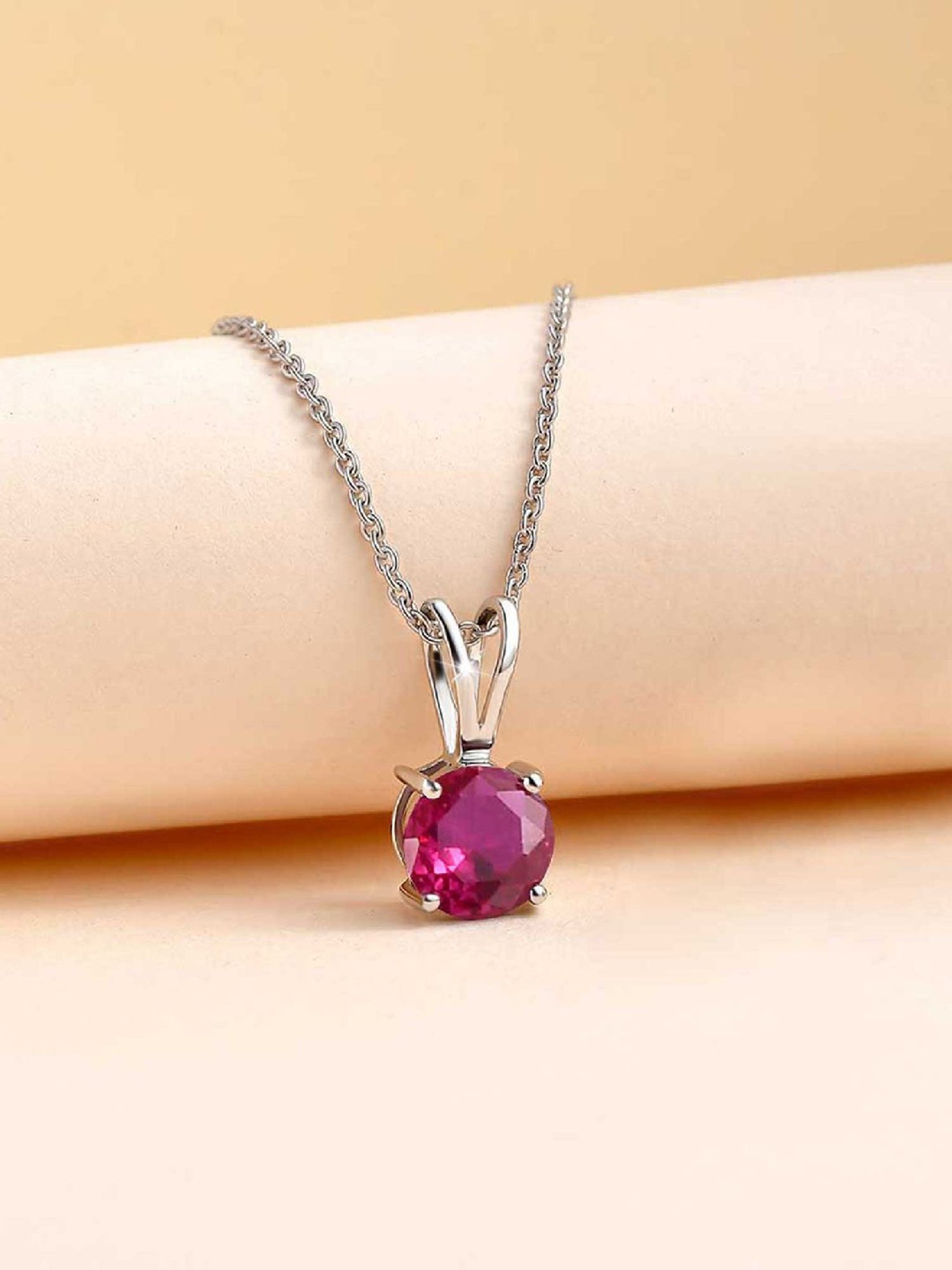 Ornate Jewels 92.5 Sterling Silver Red Ruby Necklace for Women