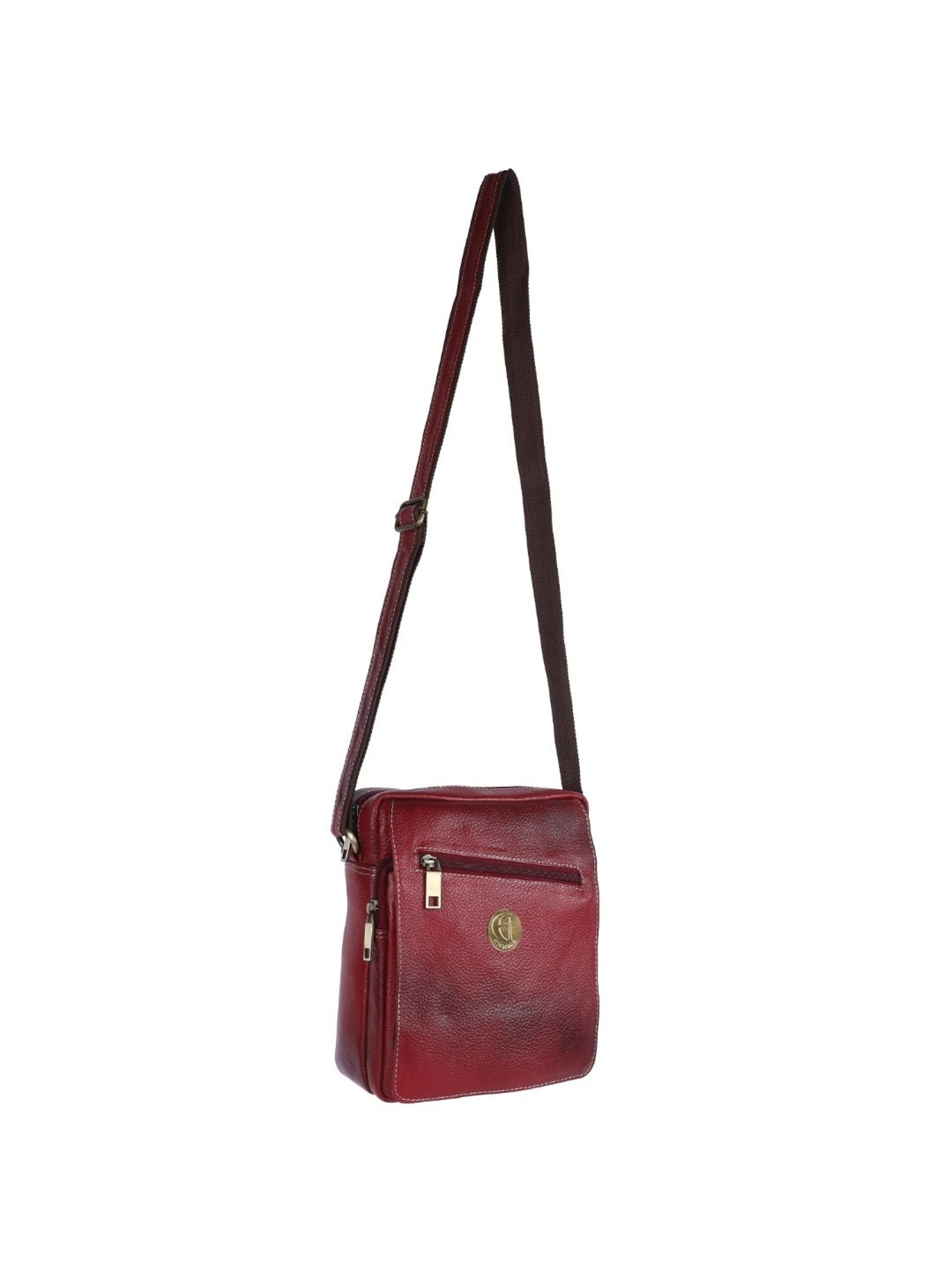 HiLEDER Maroon Textured Medium Leather 8 inch Cross Body Bag