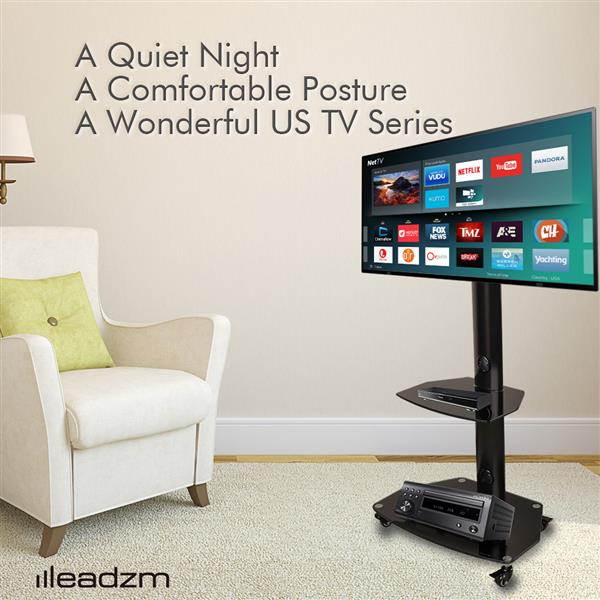 32-65" Corner Floor 2-Tier Shelves TV Stand Rolling Cart with Swivel Bracket Load Capacity110lb / 50kg