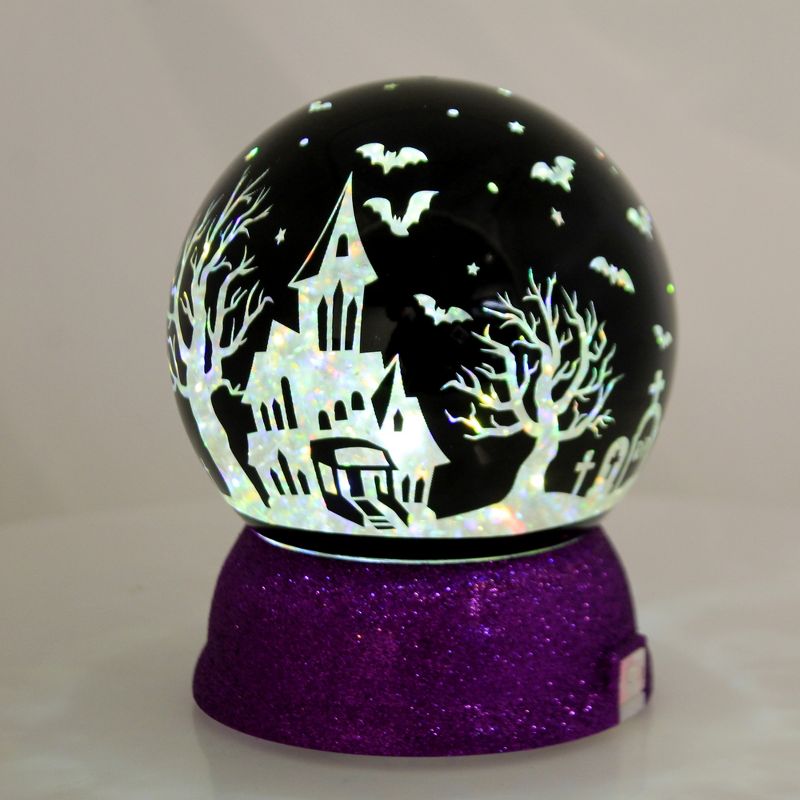 Halloween 5.5" Led Swirl Halloween Black Dome House Trees Bats  -  Decorative Figurines