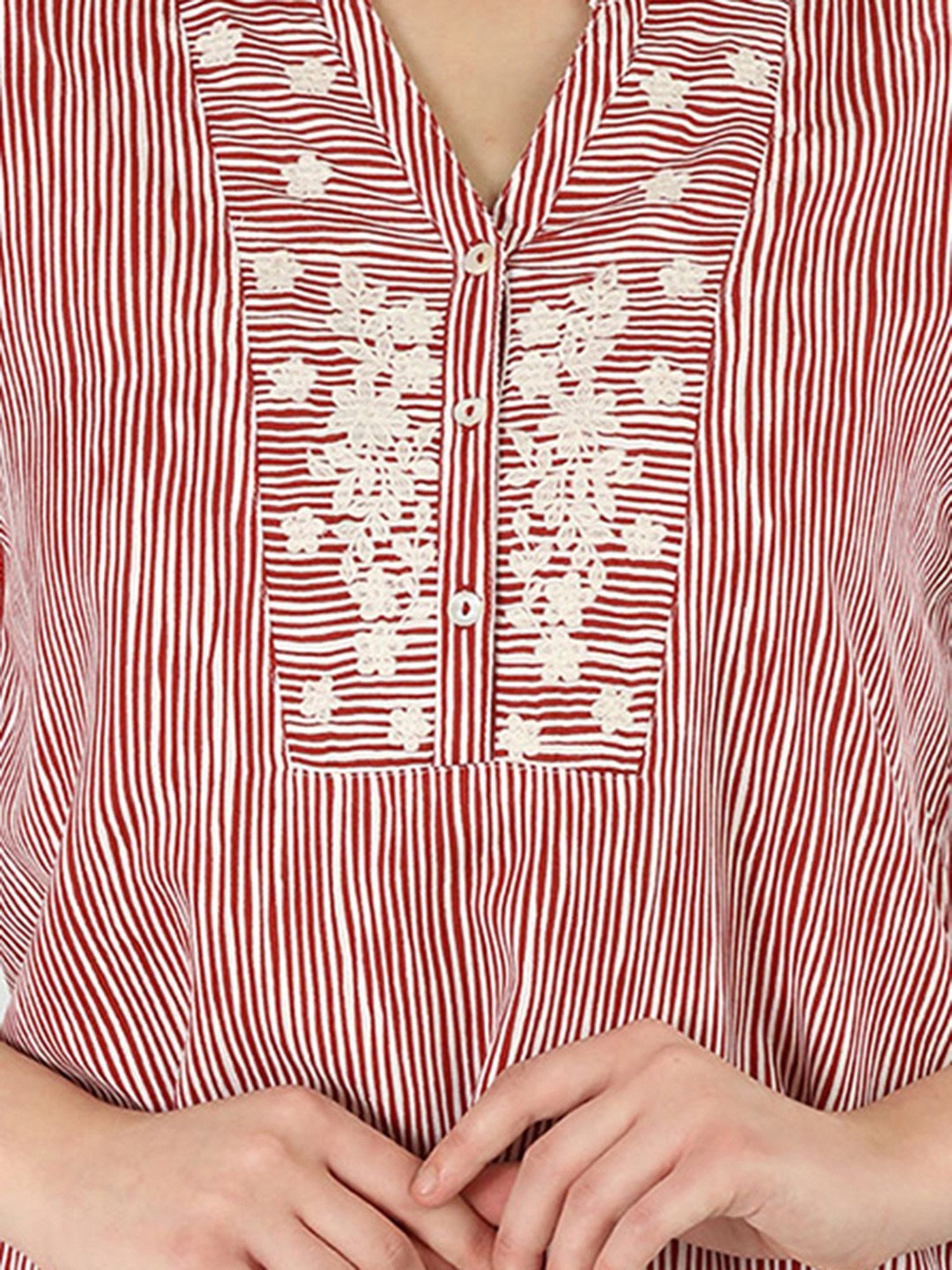 Mustard Red & White Striped Shirt