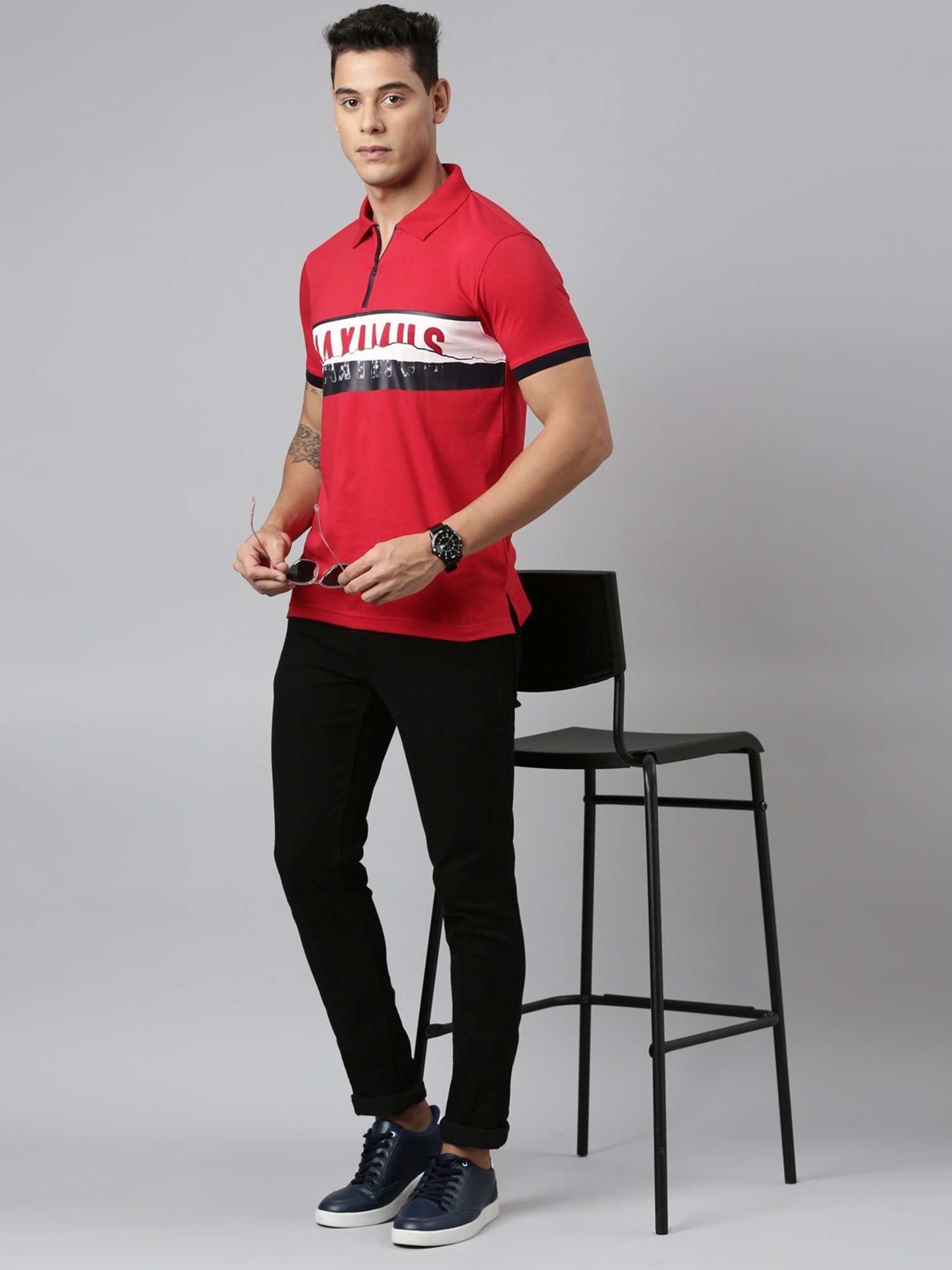 Dixcy Scott Maximus Red Cotton Regular Fit Printed Polo T-Shirt