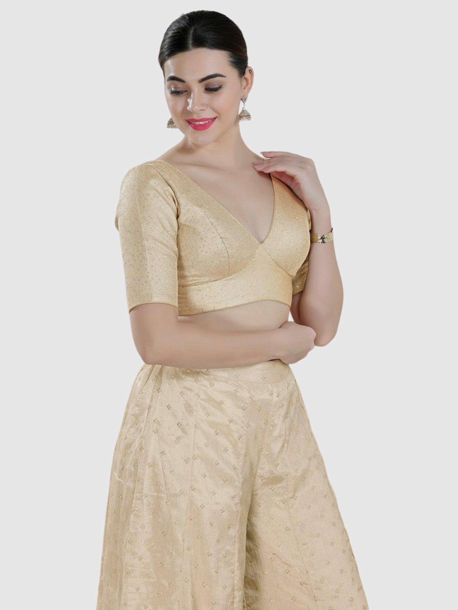 Salwar Studio Beige Embellished Blouse