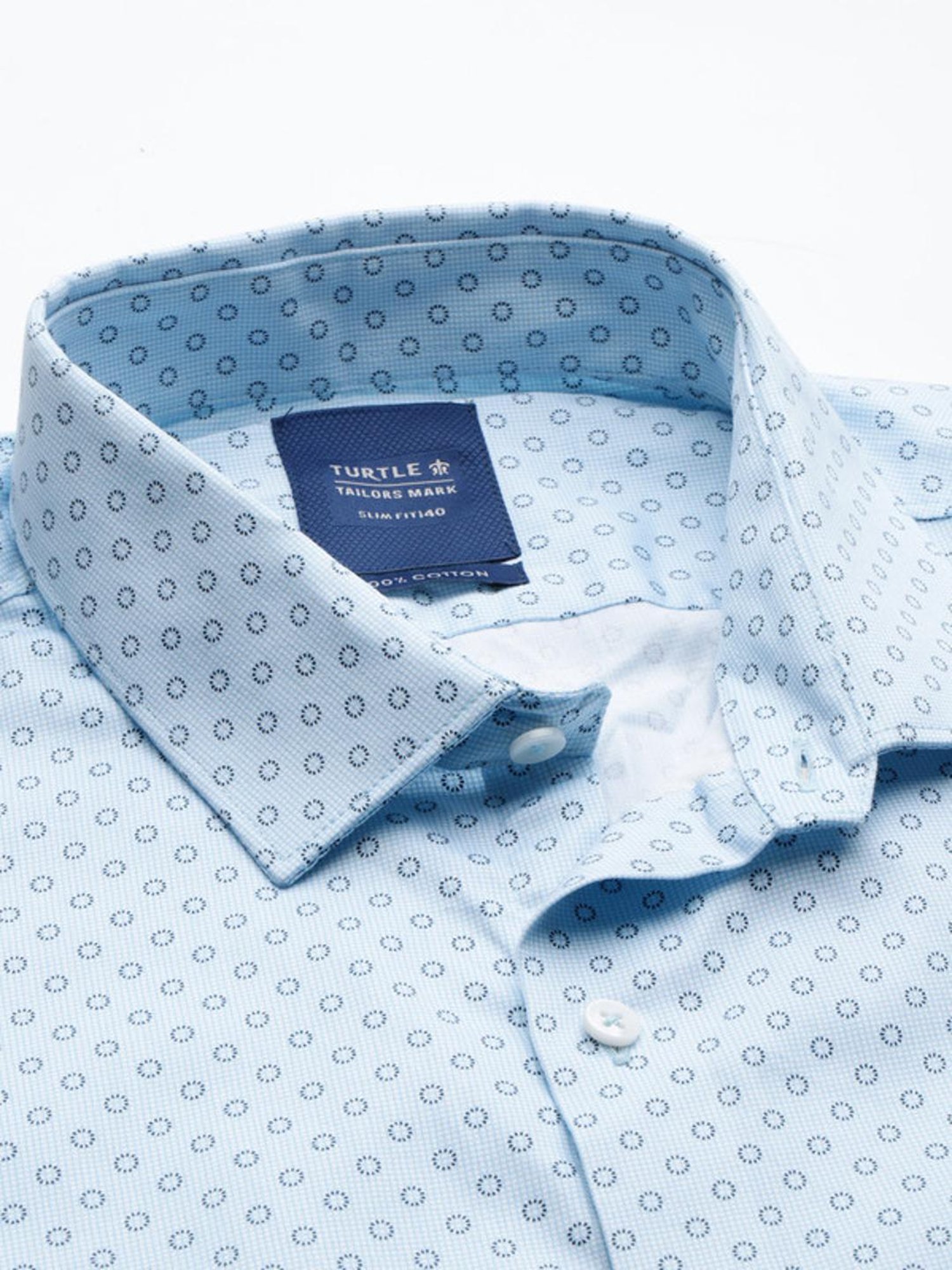 Turtle Light Blue Cotton Slim Fit Printed Shirt