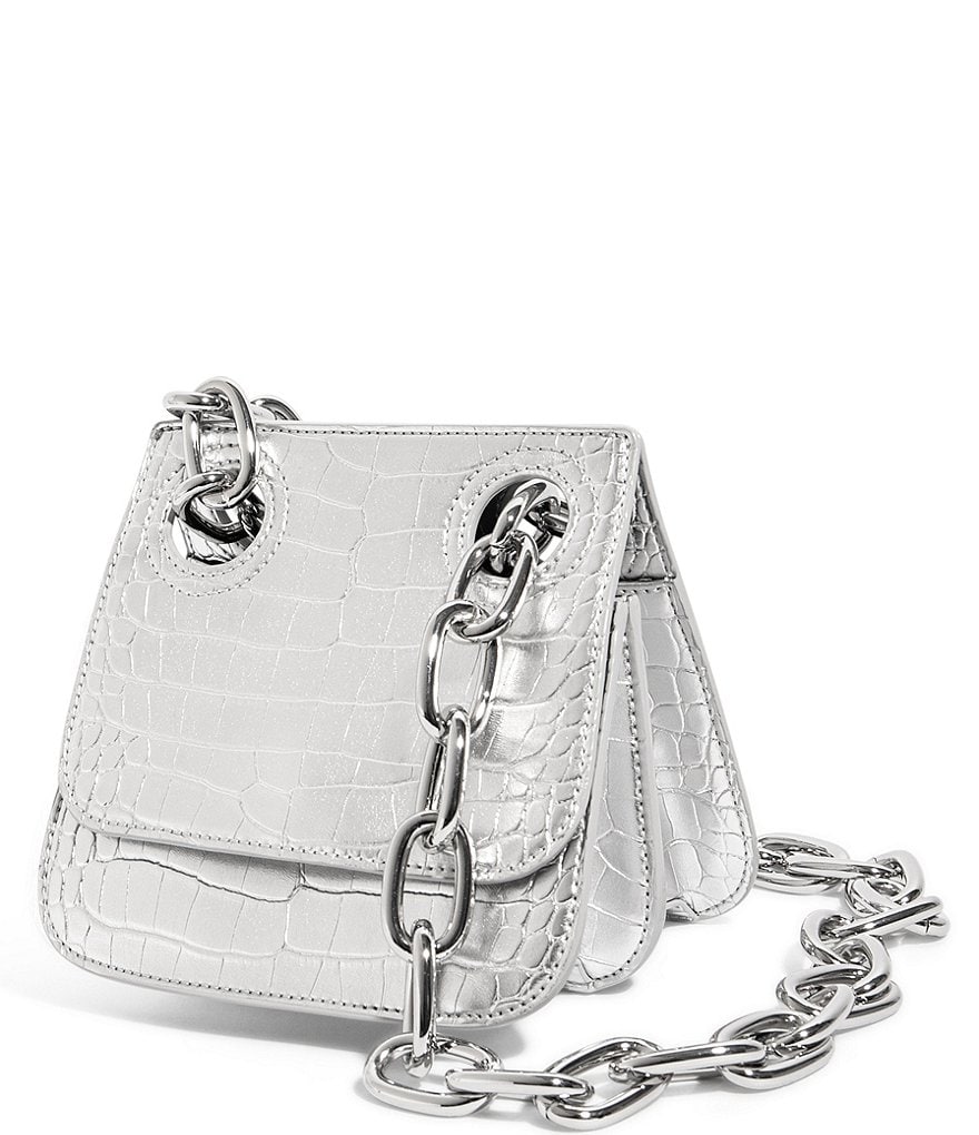 House of Want OG Metallic Gold Crocodile-Embossed Vegan Leather Shoulder Bag