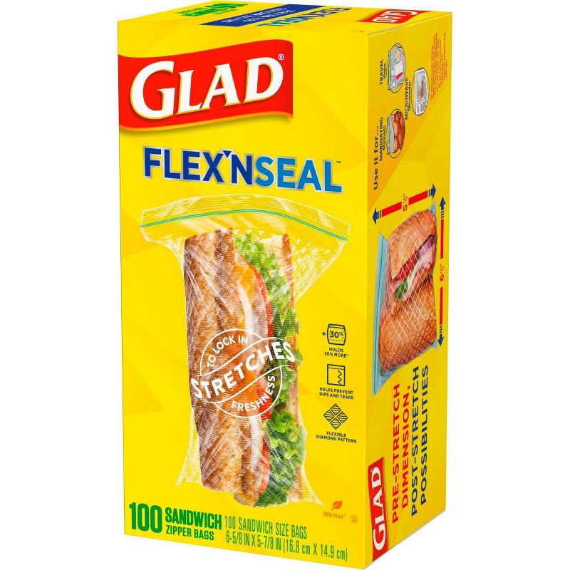Glad Flex'N Seal + Food Storage Plastic Sandwich Bags - 100ct