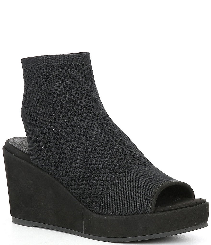 Eileen Fisher Warrick Stretch Knit Peep Toe Open Back Platform Wedges