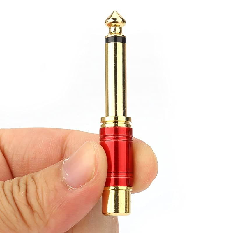 1/4 in to RCA Female Pure Copper Adapter, 6.35mm Mono TS Plug Male 1/4 inch to RCA Female Stereo Interconnect Audio Adapter, (Red-2Pack)
