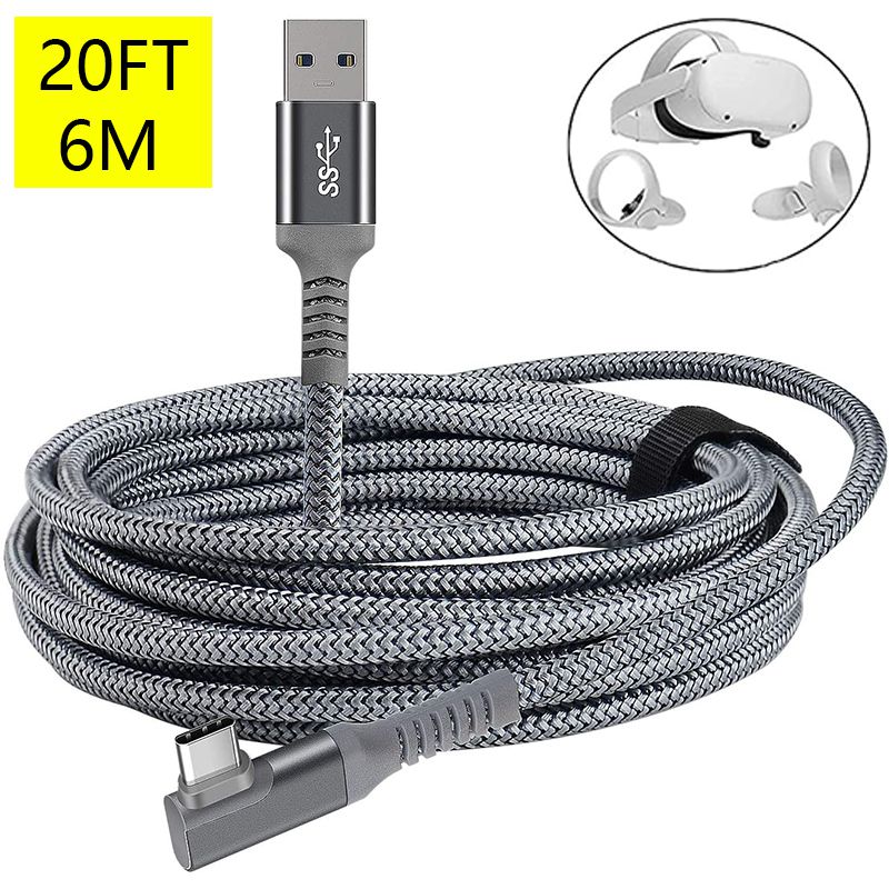 20ft / 6M Nylon Braided VR Link Cable for Oculus Quest 2 Quest 1 VR Headset, USB 3.0 USB A to USB C Type C 5Gbps High Speed Data Transfer Charging Cord for Gaming PC (20Feet)