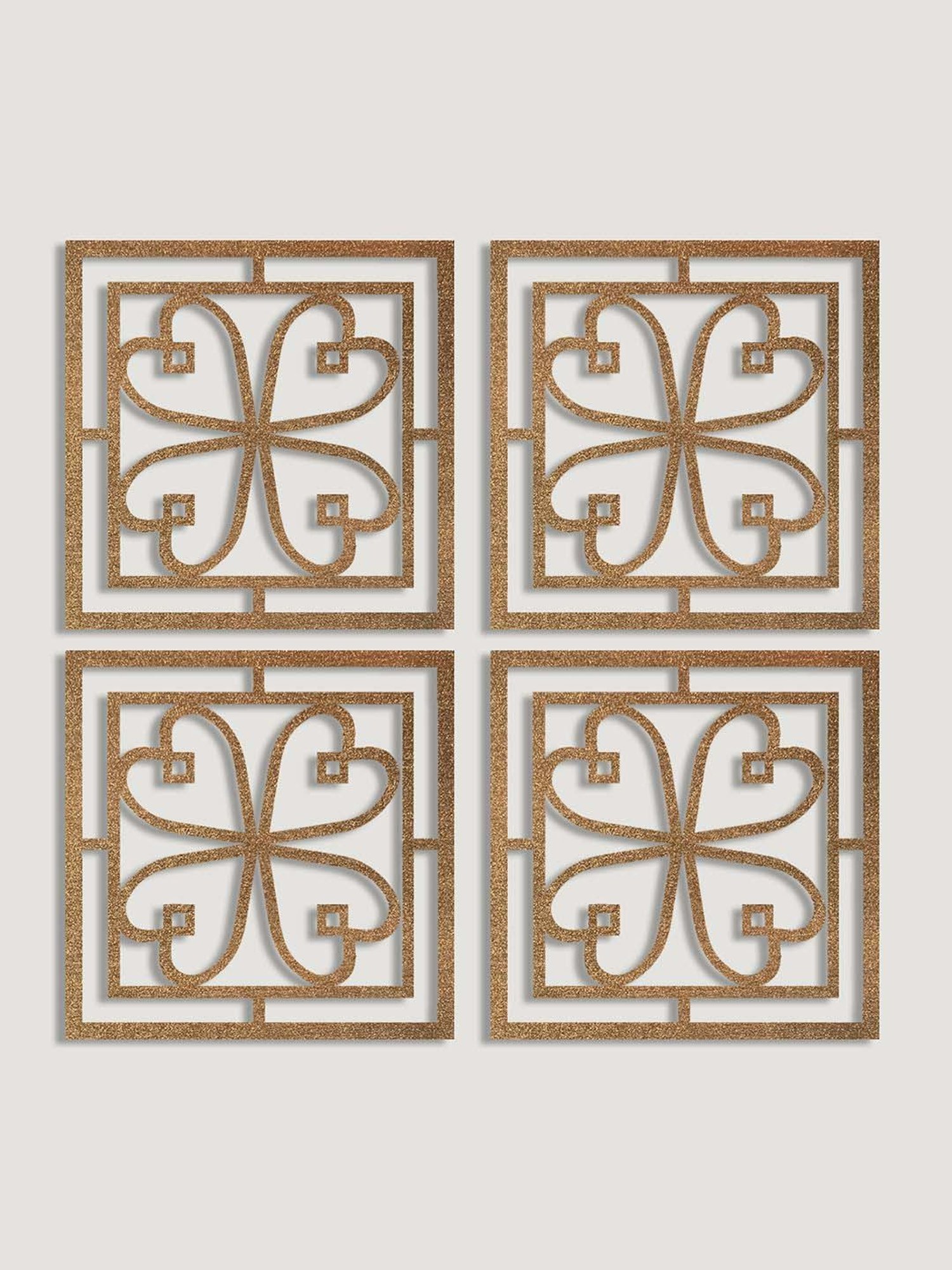 Art Street Gold Mdf Jharokha Jali Square Hanging Ornaments Wall Art - Set of 4