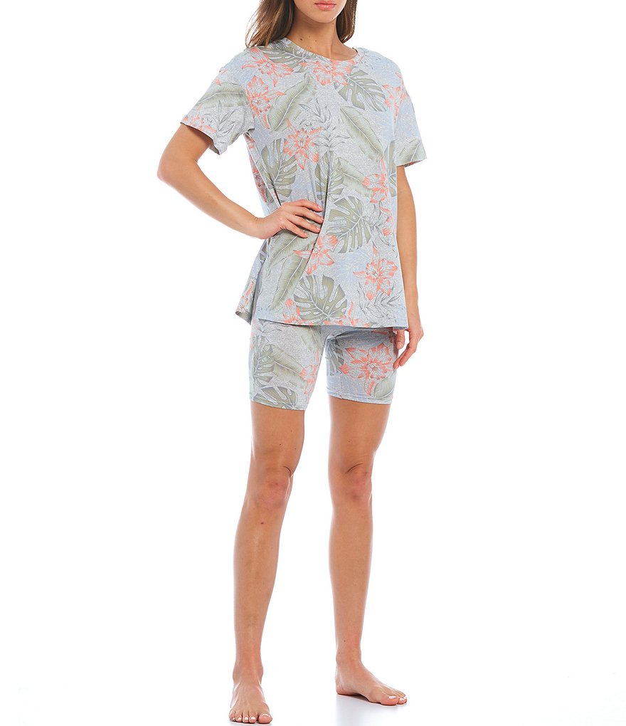 Jasmine & Ginger Tropical Print Knit Coordinating Sleep Bike Shorts