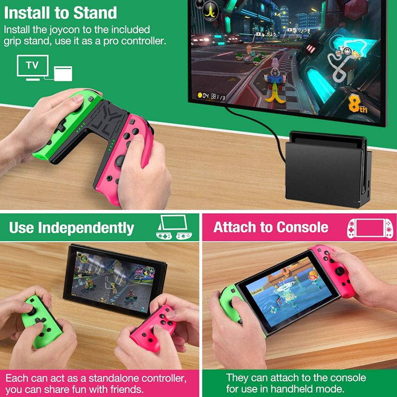 Switch Controller Compatible with Nintendo Switch Joycon, 4 Custom Macro Rear Buttons & 2 Turbo Buttons Pink and Green Switch L/R Replacement for Joycon Controllers Dual Vibration 6-Axis Gyro