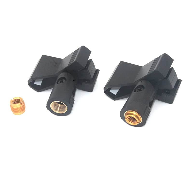 Pack of 2 Universal Adjustable Microphone Butterfly Clip with Gold Brass and Adapter Fix on Mic Stand with 58 Inch Thread