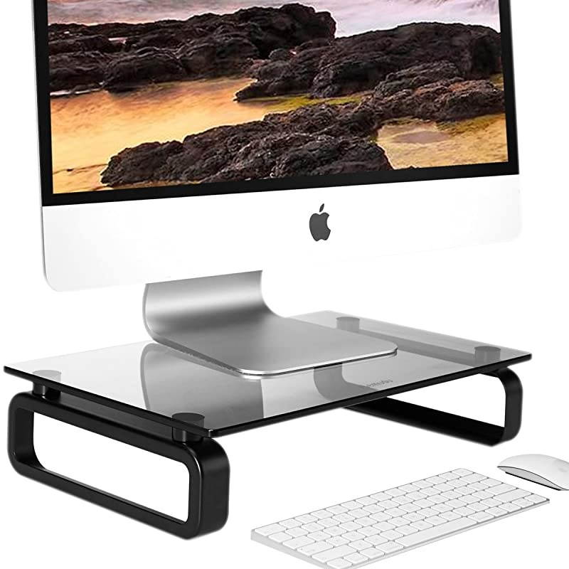 Monitor Stand Riser Multi Media Desktop Stand for Flat Screen LCD LED TV LaptopNotebookXbox One with Tempered Glass and Metal Legs Black HD02B001U