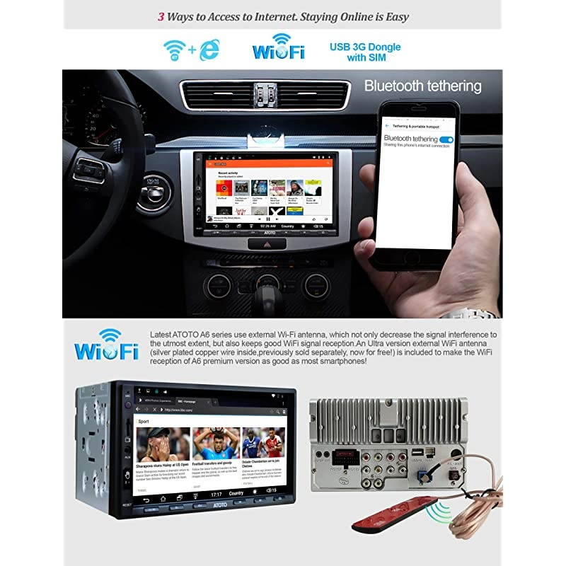 A6 Android Car Navigation Stereo with Dual Bluetooth & Phone Fast Charge - PRO A6Y2721PRB-G 2GB / 32GB 2DIN in Dash Entertainment Multimedia Radio,Gesture Operation,WiFi, Support 256G SD &More